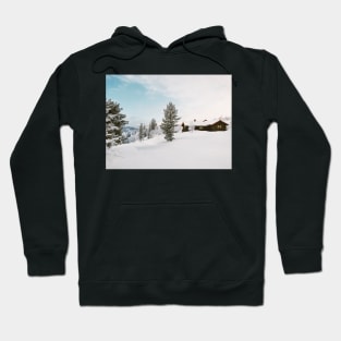 White Winter - Snow-Covered Cabin and Landscape in Scandinavia Hoodie